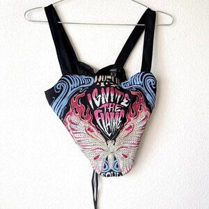 New with Tags Forever 21 Butterfly Rhinestone Top Lace-Up Back